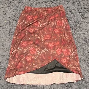 Pink & Brown Floral Midi Skirt